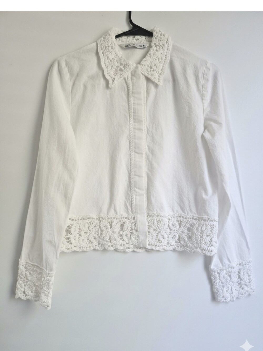 ZARA ZW Collection Ecru White Lace Crochet Shirt Blouse 4786/042 XS Excellent